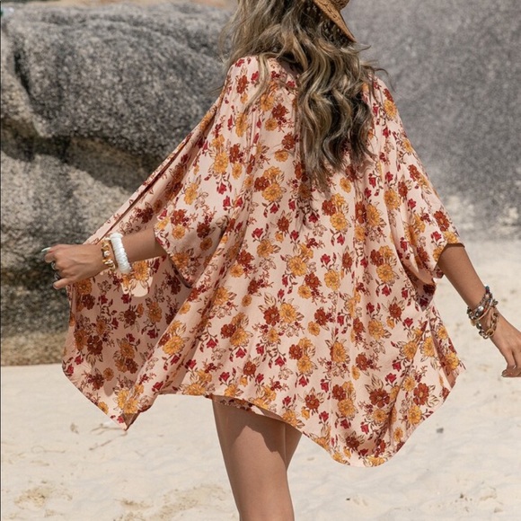 Boho Bohemian Tropical Paisley Floral Print Cami bra Top Kimono Shorts Set - Picture 5 of 6